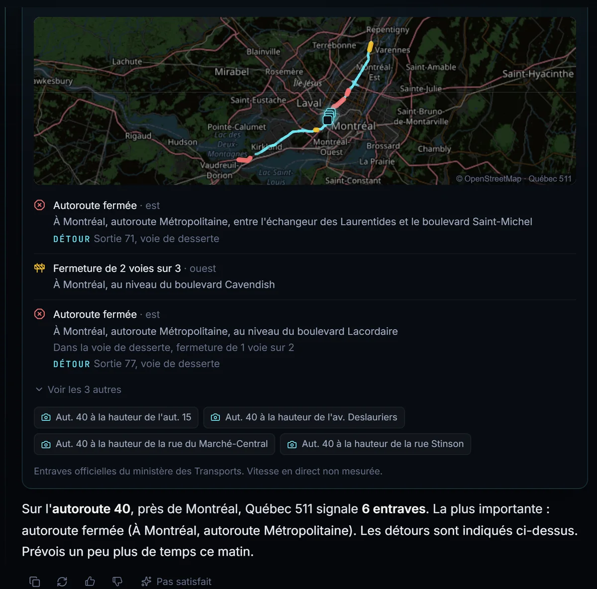 Felix montre les fermetures sur l'autoroute 40 sur une carte, avec les détours.